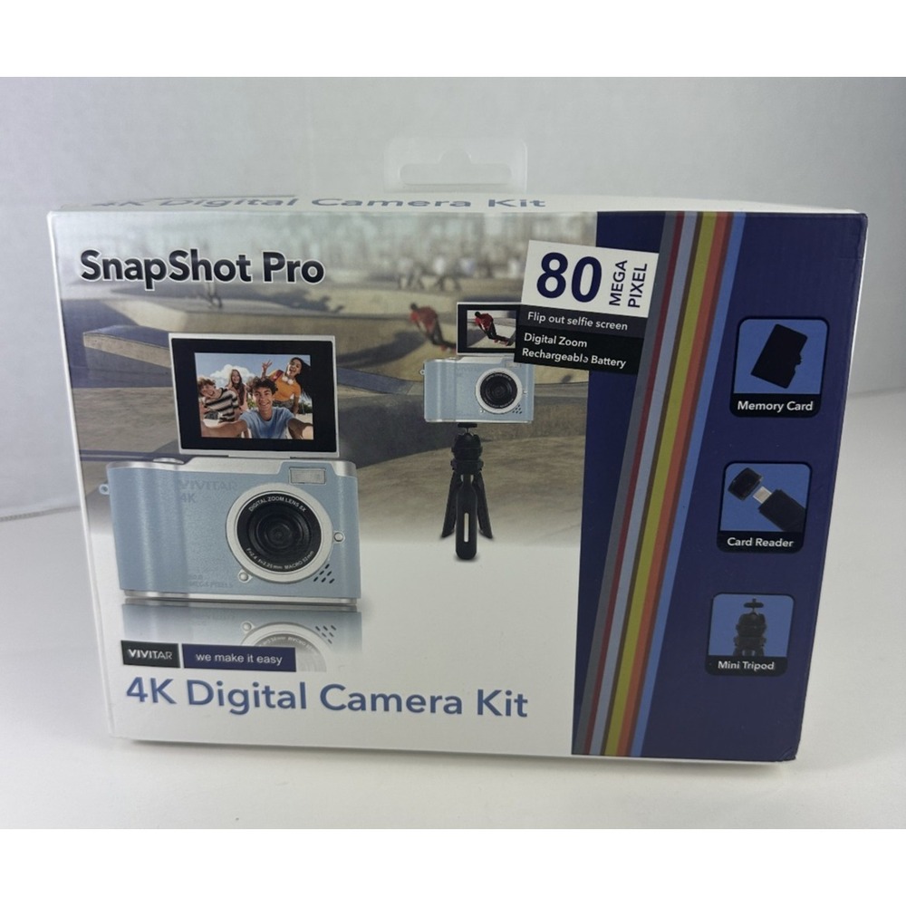 New! Blue Vivitar Snapshot Pro 4K Digital Camera Kit Video W/ Flip Out Screen - Picture 2 of 11